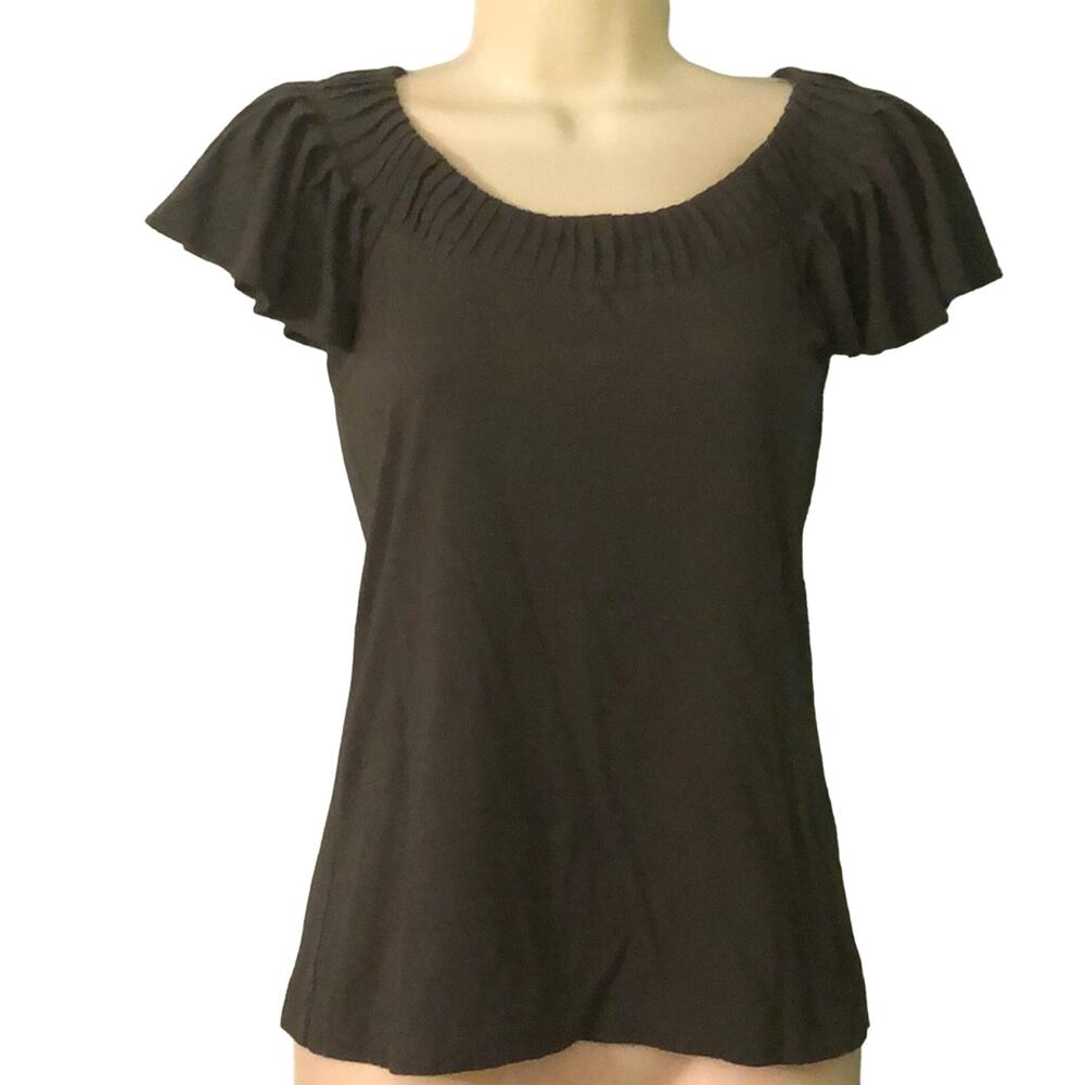 Banana Republic Flutter Sleeve Knit Top Woman Petite Size XS Pleated Neck